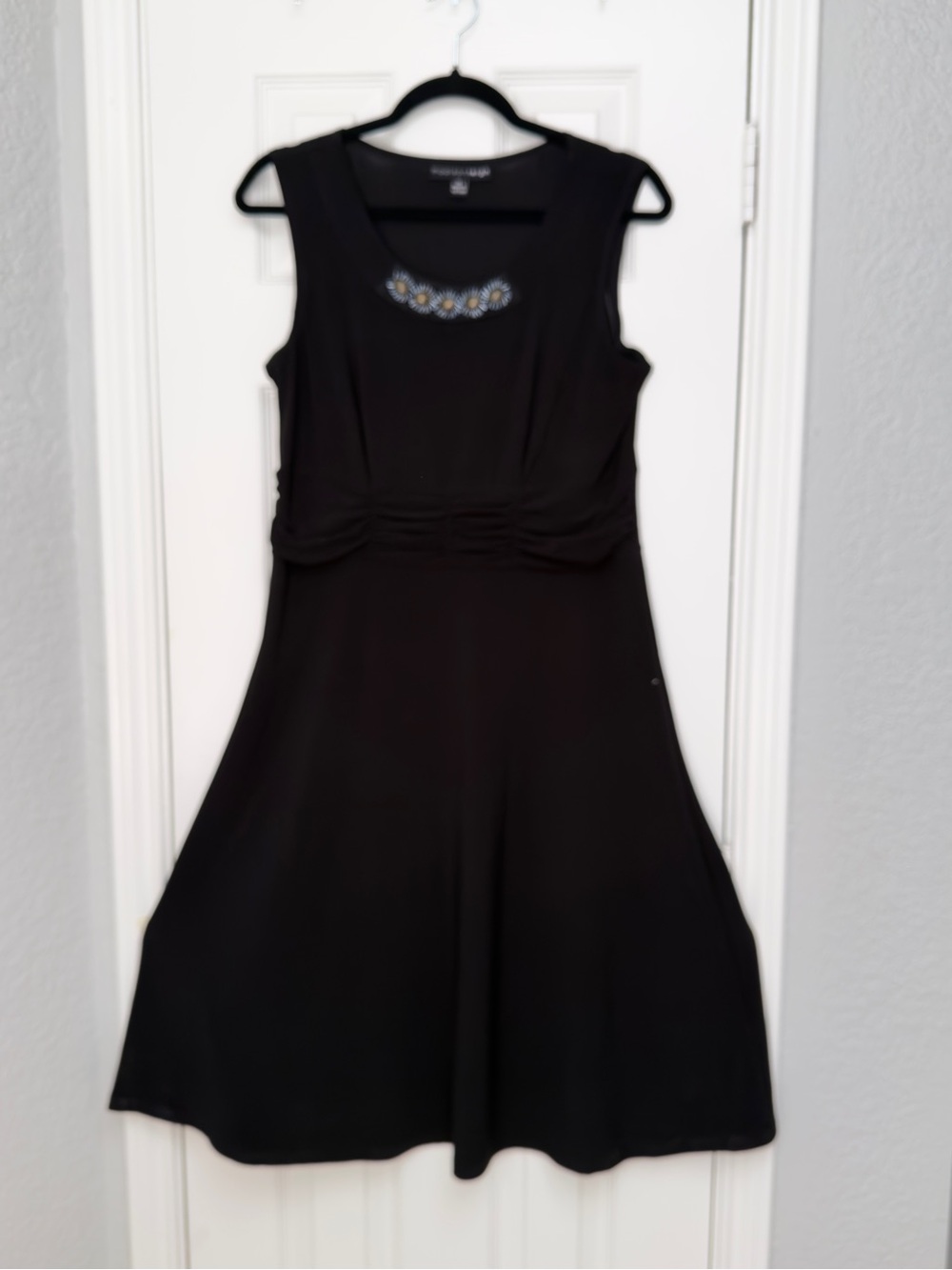 Madison Leigh Black Sleeveless A-Line Dress with Beaded Neckline